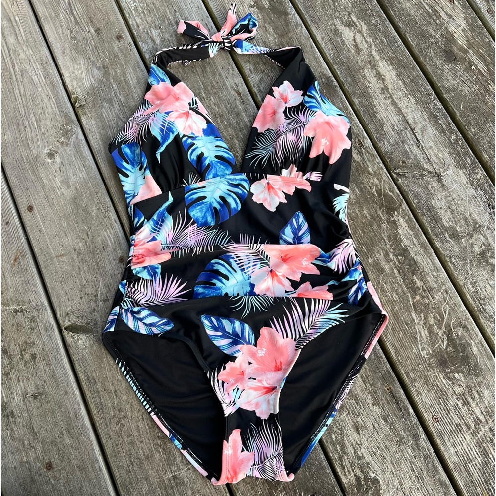 DKNY TROPICAL HALTER TUMMY CONTROL SLIMMING SWIMSUIT - Picture 5 of 13